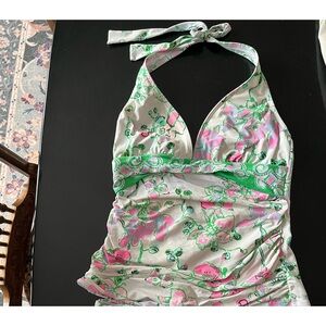 Lilly Pulitzer Halter Swimsuit Top Pink and Green